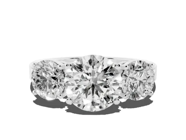 Three-Stone Round Cut Cut Diamond Engagement Ring with Flat Band and Four-Prong Setting White gold
