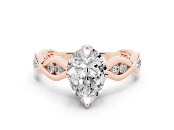 Pear Cut Solitaire Twist Band with Leaf Prong Setting Rose gold