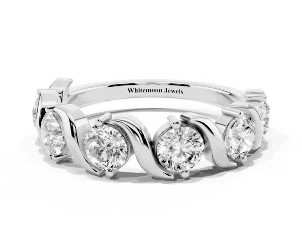 Round Diamond Half Eternity Band with Wave Prong Setting White gold