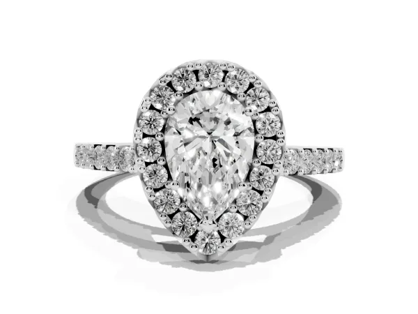 Pear Cut Halo Diamond Pavé Solitaire Ring Platinum