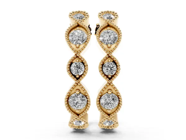 Milgrain Marquise Diamond Hoop Earrings with Bezel Setting Yellow gold