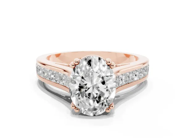 Oval Cut Cut Channel Set Solitaire Engagement Ring with Prong Setting Rose gold