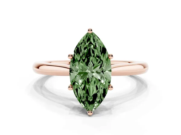 Fancy Green Marquise Cut Cut Solitaire Ring with Cathedral Band and Four-Prong Setting Rose gold