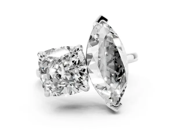 Cushion and Marquise Toi Moi Ring with Prong Setting and Plain Band White gold