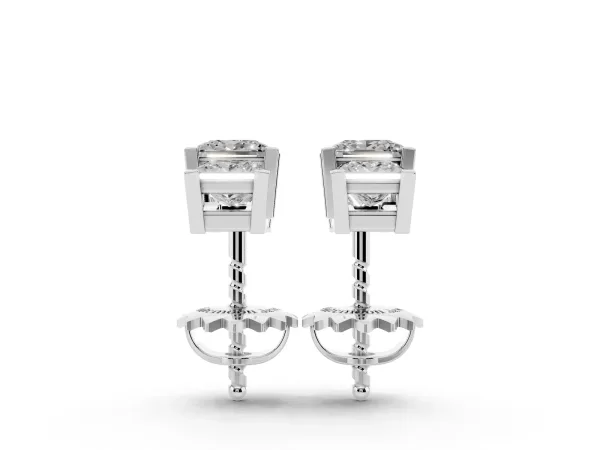 Three-Stone Princess Cut Channel Set Earrings with Bar Prong Setting Silver