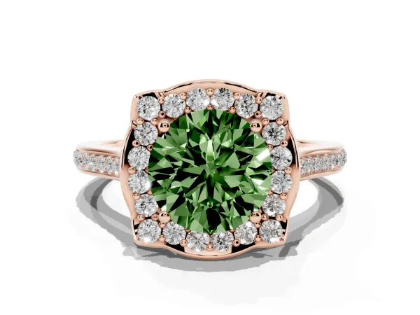 Fancy Green Round Cut Halo Round Diamond Pave Band with Four-Prong Setting Rose gold