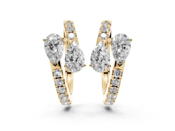 Pear Cut Diamond Bypass Huggie Hoop Earrings Yellow gold