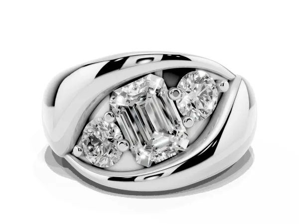 Channel Set Emerald Cut Diamond Crossover Band Platinum