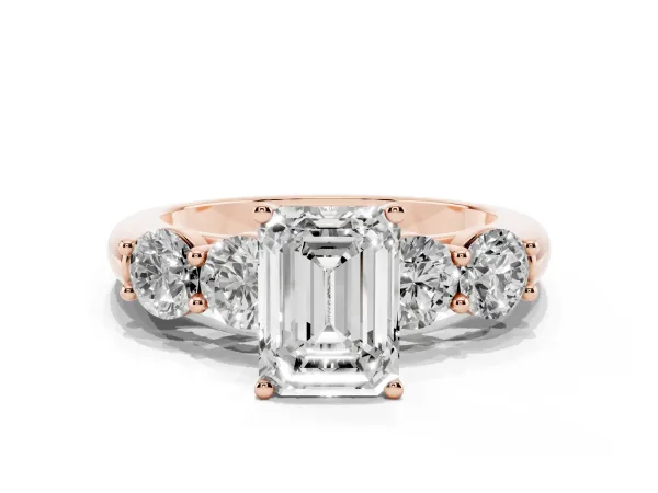 Emerald Cut Cut Five-Stone Prong Set Diamond Ring with Classic Band Rose gold