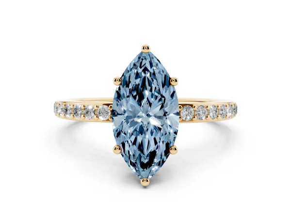 Fancy Blue Marquise Cut Cut Diamond Pavé Band Ring with Four-Prong Setting Yellow gold