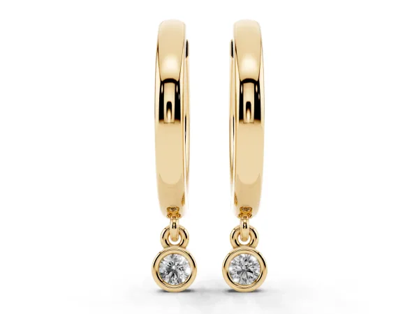 Round Diamond Bezel Drop Huggie Hoop Earrings Yellow gold
