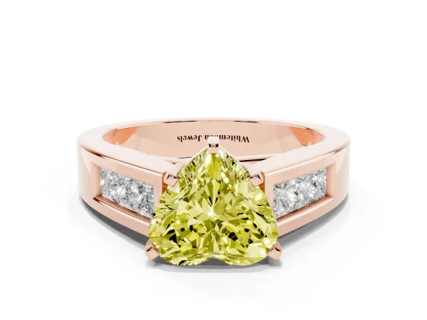 Fancy Yellow Heart Cut Cut Channel Set Solitaire Ring with Four-Prong Setting Rose gold