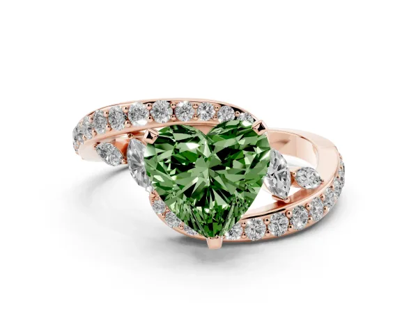 Fancy Green Heart Cut Solitaire with Pavé Twist Band and Four-Prong Setting Rose gold