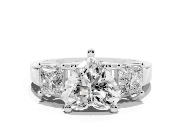 Three-Stone Heart Cut Cut Solitaire Ring with Prong Setting White gold