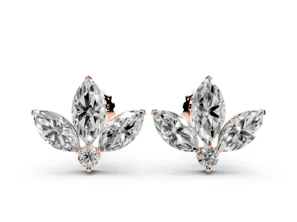 Marquise Cluster Stud Earrings with Round Prong Setting Rose gold