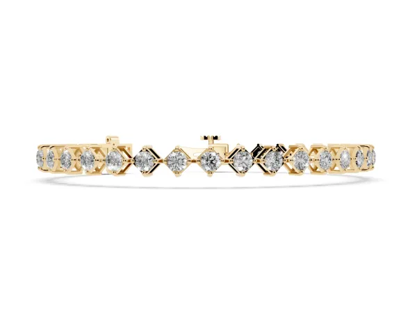 Princess Cut Diamond Tennis Bracelet with Square Prong Setting Yellow gold