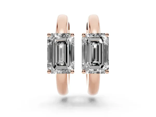 Emerald Diamond Solitaire Huggie Hoop Earrings Rose gold