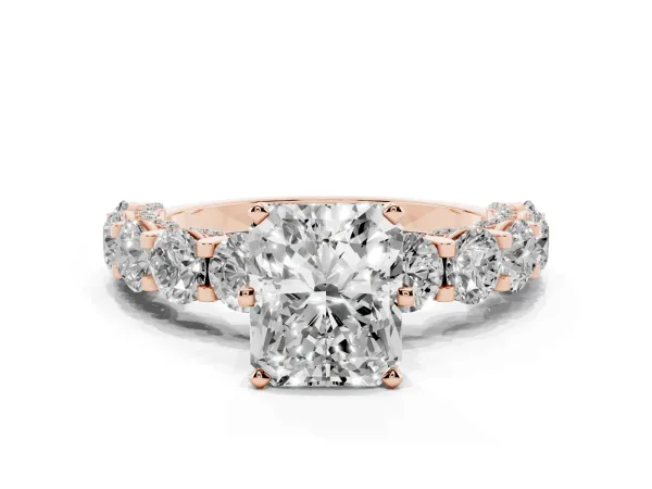 Radiant Cut Diamond Side Stone Engagement Ring with Four-Prong Setting Rose gold