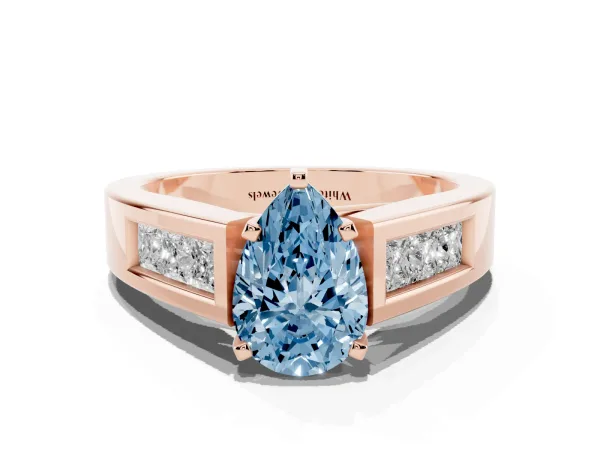 Fancy Blue Pear Cut Cut Channel Set Solitaire Ring with Four-Prong Setting Rose gold