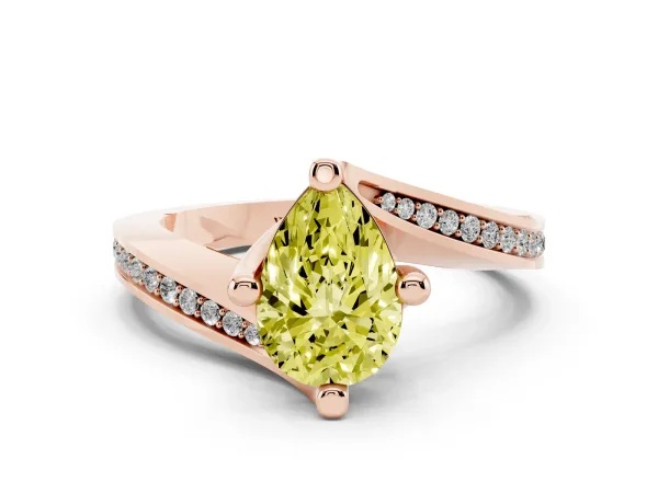 Fancy Yellow Pear Cut Solitaire Diamond Twist Band with Pavé Setting and Four-Prong Setting Rose gold