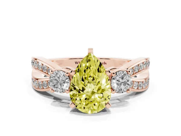 Fancy Yellow Three-Stone Pear Cut Cut Diamond Twist Band with Prong Setting Rose gold