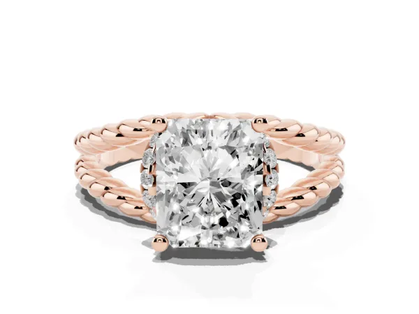 Radiant Cut Halo Twisted Band Four-Prong Ring Rose gold