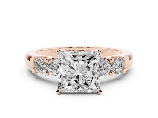 Princess Cut Brilliant Cut Diamond Five-Stone Prong Set Engagement Ring with Channel Band Rose gold