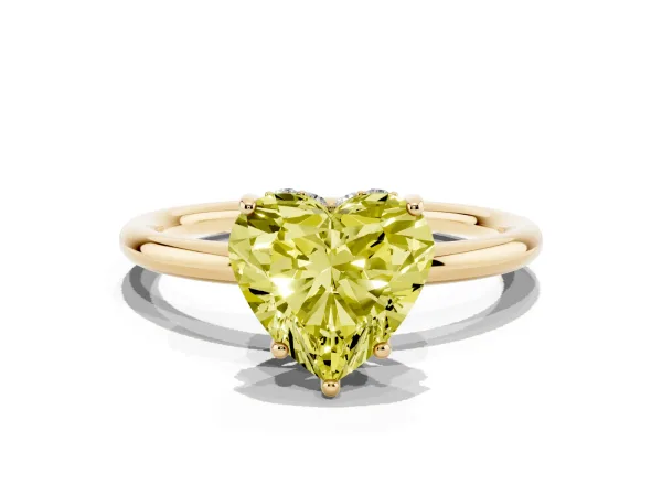 Fancy Yellow Heart Cut Solitaire Diamond Ring with a Classic Band and Four-Prong Setting Yellow gold