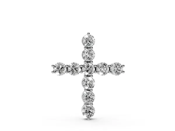 Round Diamond Prong-Set Cross Pendant Silver