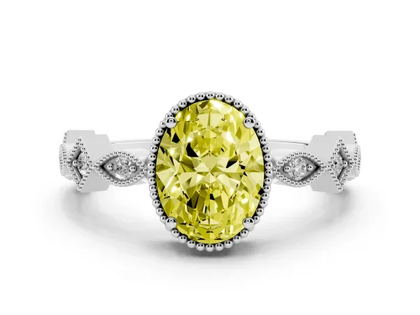 Fancy Yellow Oval Cut Milgrain Marquise Diamond Twist Band Ring Platinum