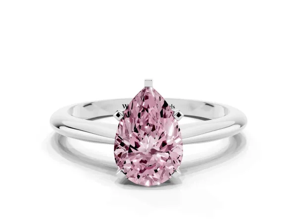 Fancy Pink Pear Cut Cut Solitaire Ring with Four-Prong Setting on a Classic Band Platinum