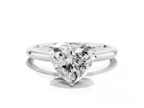 Heart Cut Cut Solitaire Engagement Ring with Four-Prong Setting and Classic Band White gold