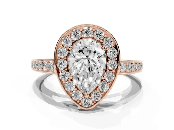 Pear Cut Halo Pavé Diamond Engagement Ring with Bezel Setting Rose gold