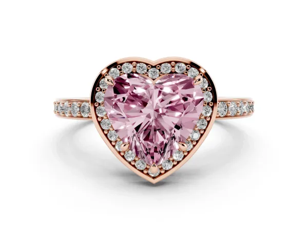 Fancy Pink Heart Cut Halo Pave Band Solitaire Ring with Prong Setting Rose gold
