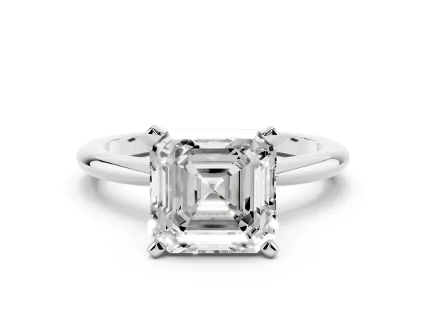 Asscher Cut Diamond Solitaire Ring with Prong Setting and Classic Band White gold