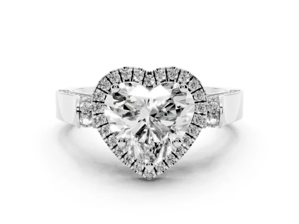 Heart Cut Halo Round Diamond Twist Band with Four-Prong Setting White gold