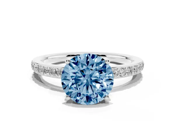 Fancy Blue Round Cut Cut Diamond Pavé Band Ring with Four-Prong Setting Platinum