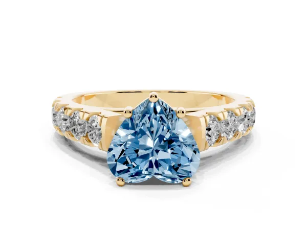 Fancy Blue Heart Cut Cut Diamond Solitaire Ring with Micro Pave Band and Prong Setting Yellow gold