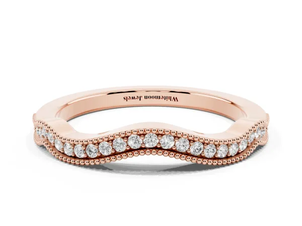 Pavé Round Diamond Curved Milgrain Band Rose gold