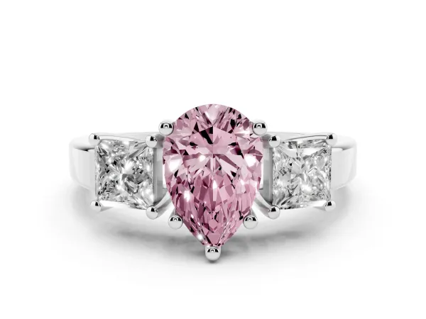 Fancy Pink Three-Stone Pear Cut Cut Solitaire Ring with Prong Setting Platinum