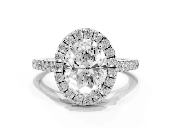 Oval Cut Halo Pave Diamond Engagement Ring with Four-Prong Setting White gold
