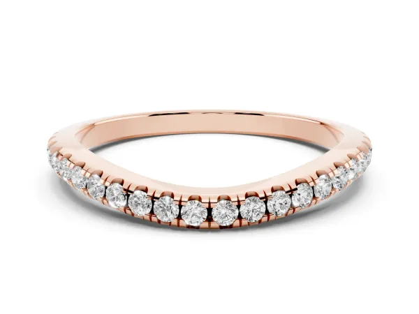 Round Diamond Pavé Set Curved White Gold Band Rose gold
