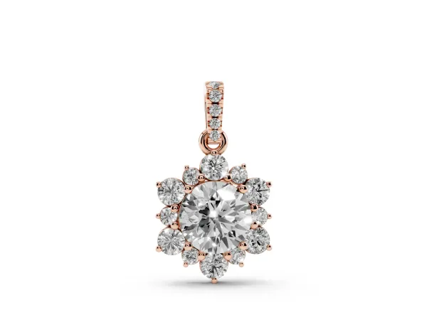 Round Brilliant Cluster Diamond Pendant with Prong Setting Rose gold