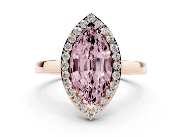 Fancy Pink Marquise Cut Halo Diamond Ring with Solitaire Band and Prong Setting Rose gold