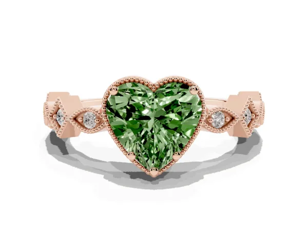 Fancy Green Heart Cut Milgrain Marquise Diamond Twist Band Ring Rose gold