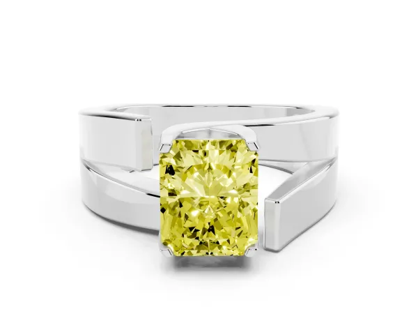 Fancy Yellow Modern Tension Set Radiant Cut Diamond Solitaire Wide Band Ring Platinum