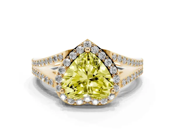 Fancy Yellow Heart Cut Halo Split Shank Diamond Ring with Prong Setting Yellow gold