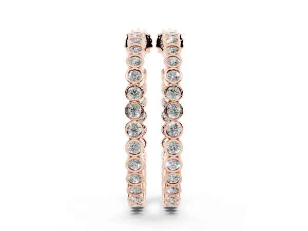 Round Diamond Bezel-Set Inside-Out Large Hoop Earrings Rose gold
