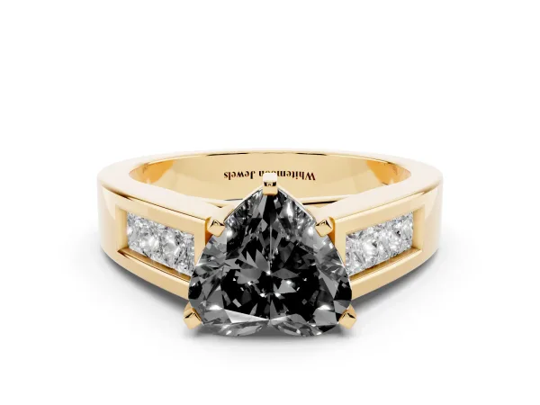 Fancy Black Heart Cut Cut Channel Set Solitaire Ring with Four-Prong Setting Yellow gold