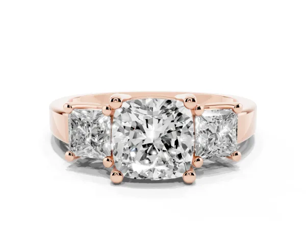 Three-Stone Cushion Cut Cut Solitaire Ring with Prong Setting Rose gold